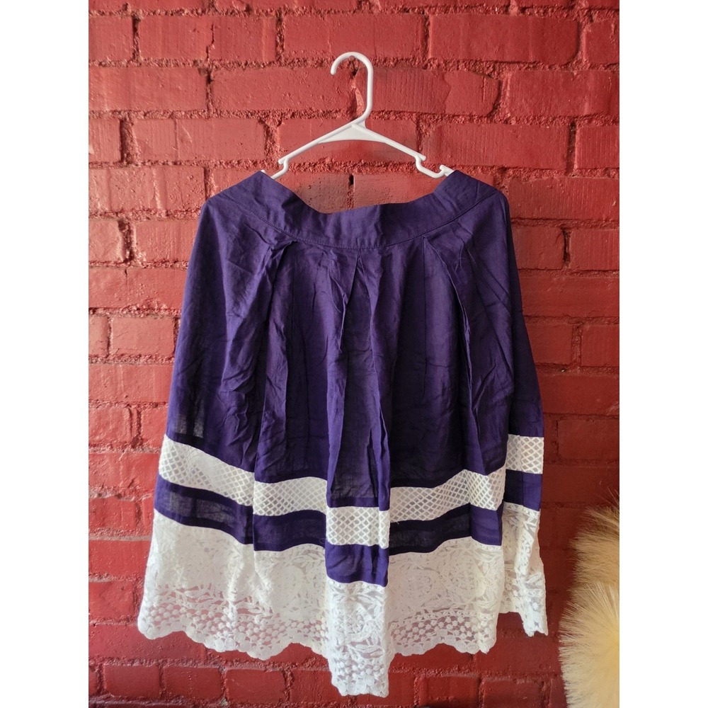 LOFT Purple Skirt Size M White Lace Eyelet Trim Midi Boho Romantic Cottagecore